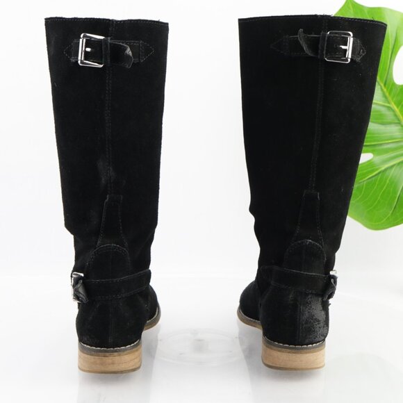 Kelsi Dagger Womens Tassie Boots Size 7.5 Black Suede Slouch Pull On Moto Buckle - Picture 6 of 16